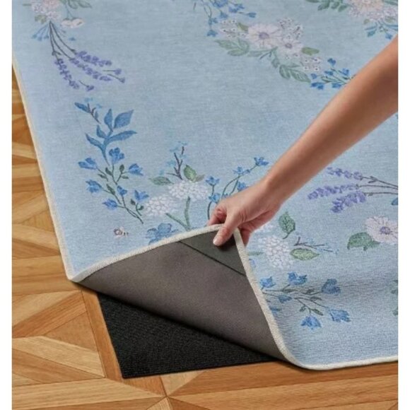 Ruggable Bridgerton Aubrey Hall Blue Garden Washable Runner Rug 2.5' x 7’ w/ Pad - Picture 5 of 11